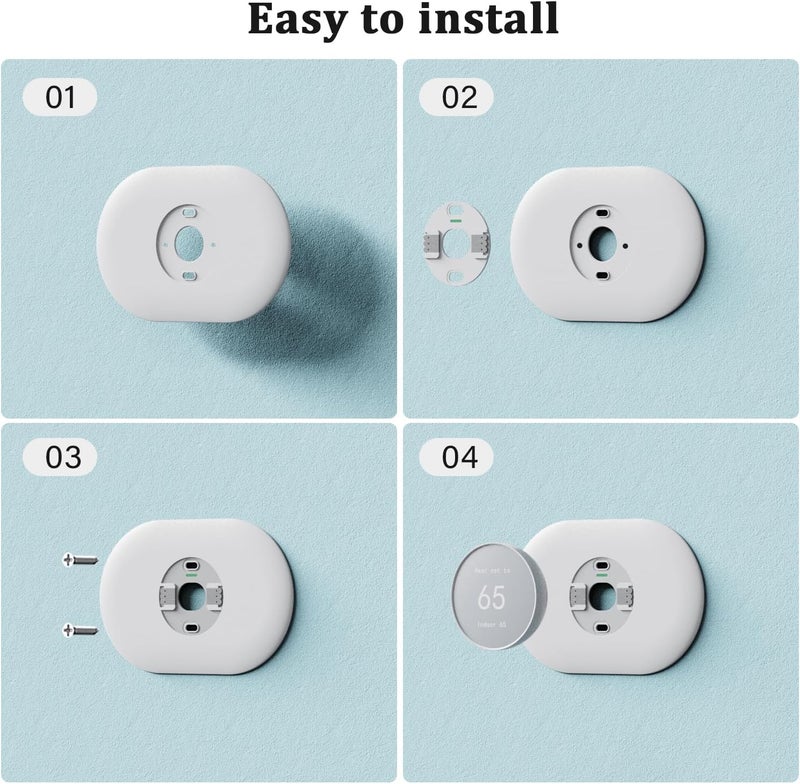 HOGEE Wall Plate Cover Trim Kit Compatible with Google Nest Thermostat 2020, Wall Plate Cover for Google Nest Thermostat 2020, Easy to Install - Snow - Image 5